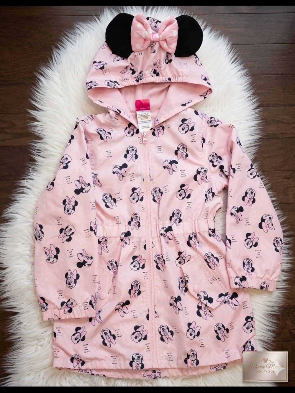Disney Pink Minnie Mouse Hooded Raincoat with Ears & Bow